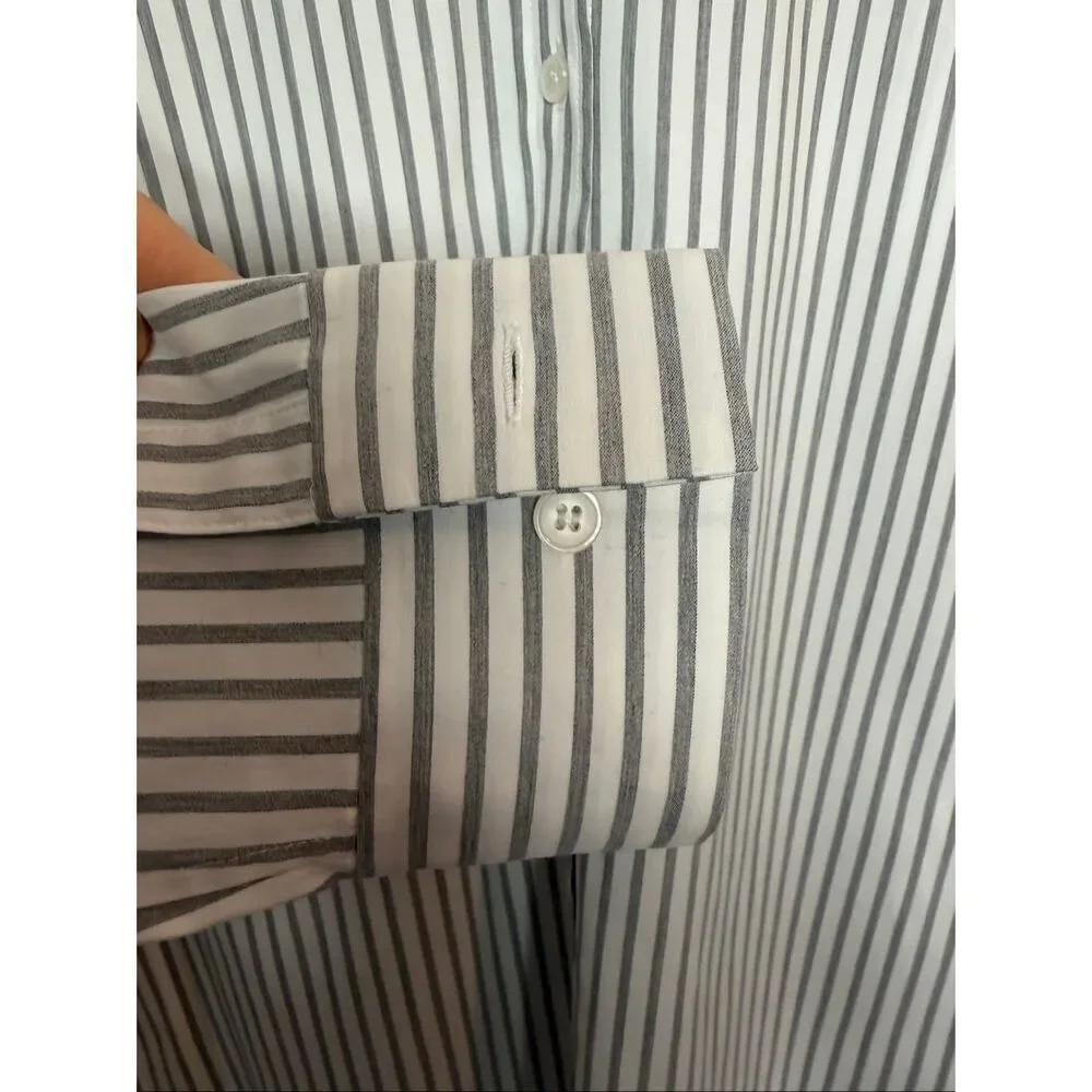 Lafayette 148 New York Helen Striped Button-Down Shirt White, Gray Size S - Picture 7 of 12